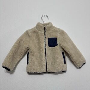 Janie & Jack Cream and Blue Sherpa Full Zip Jacket Toddler Boys Size‎ 2T New